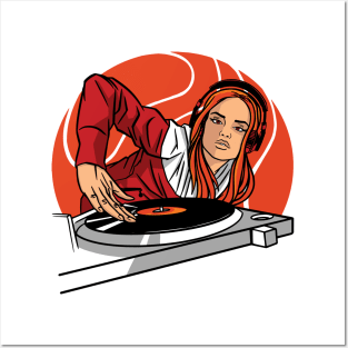 Female DJ Old School Disc Jockey Posters and Art